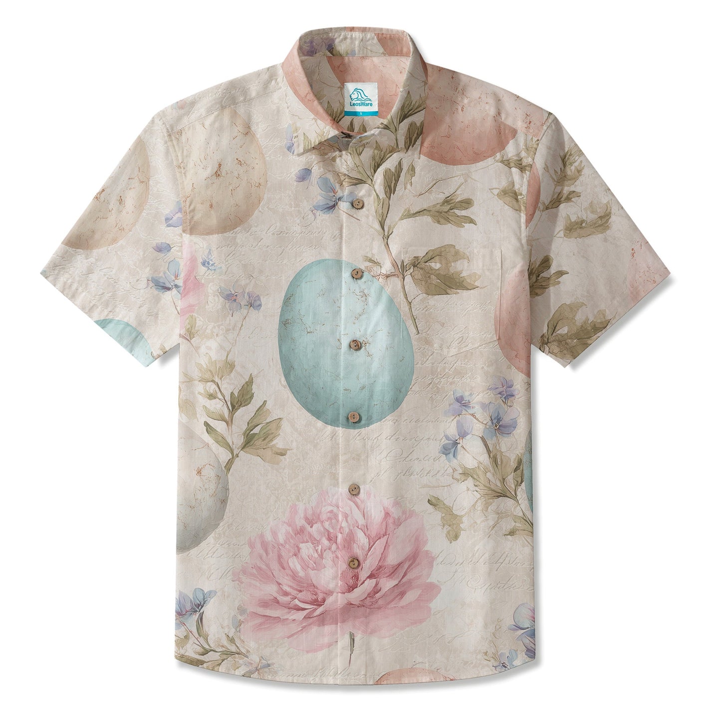 LeosWare® Men's Hawaiian Shirt Short Sleeve Button-up Breathable & Quick-Dry Aloha Ethereal Egg Fantasy
