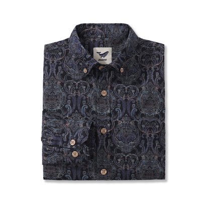 Men's Hawaiian Shirt Symmetrical Aesthetics Cotton Button-down Long Sleeve Aloha Shirt