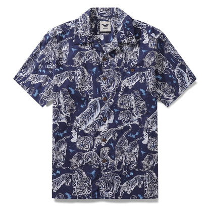 Hawaiian Shirt For Men Tiger King Contest Print Shirt Camp Collar 100% Cotton