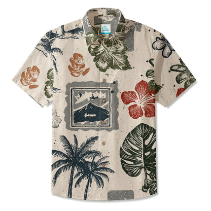 LeosWare® Men's Hawaiian Shirt Short Sleeve Button-up Breathable & Quick-Dry Aloha Island Icons