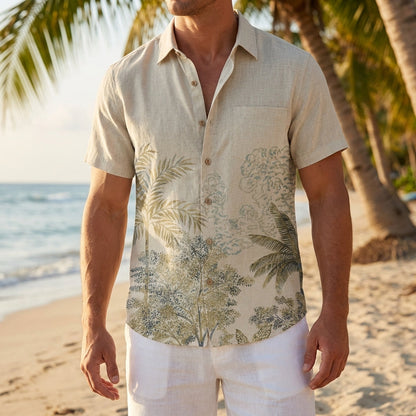 LeosWare® Men's Hawaiian Shirt Short Sleeve Button-up Breathable & Quick-Dry Aloha Coconut Tree Chest