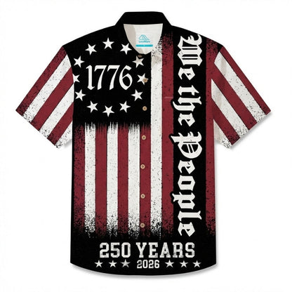LeosWare® Men's Hawaiian Shirt Short Sleeve Button-up Breathable & Quick-Dry Aloha American Flag - We The People