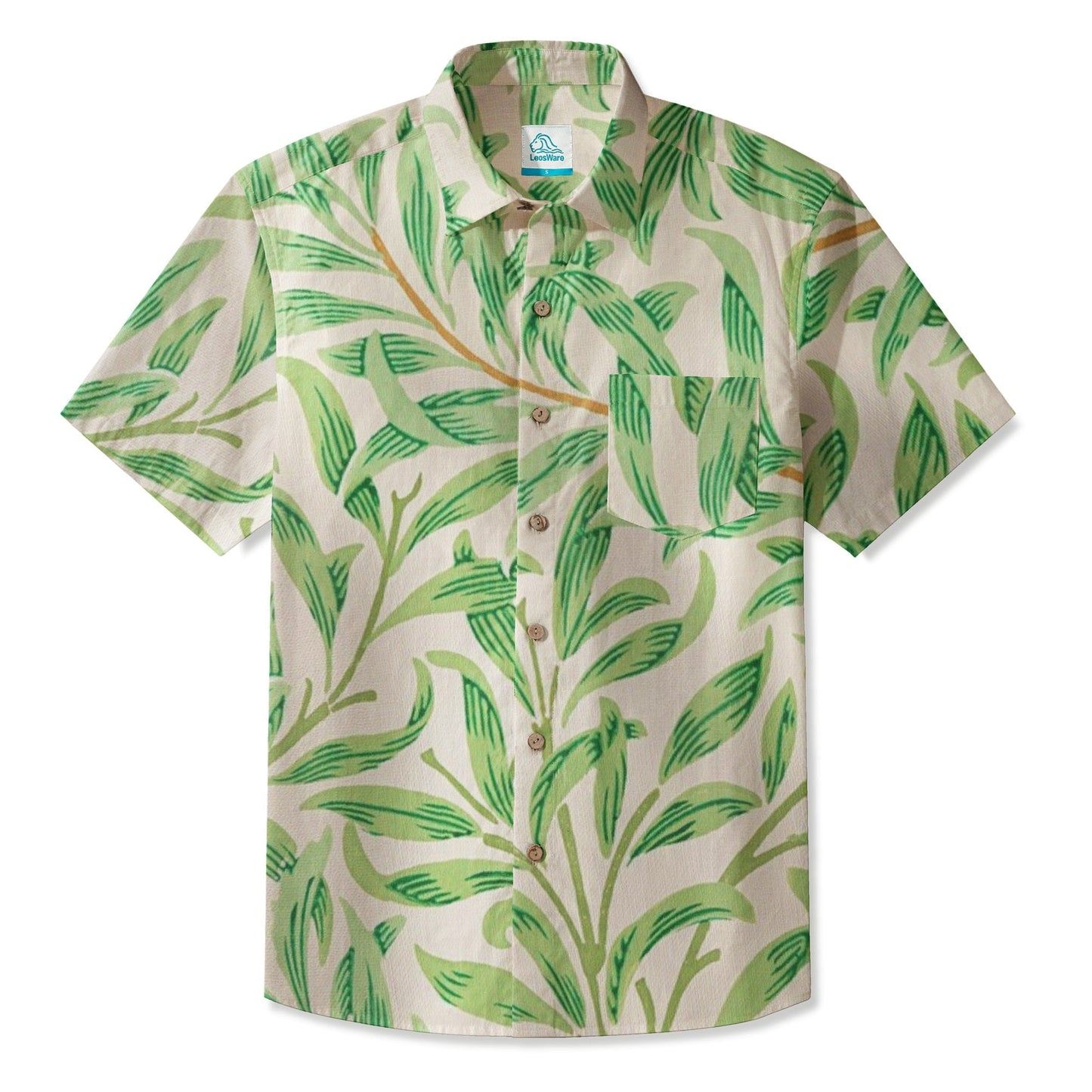 LeosWare® Men's Hawaiian Shirt Short Sleeve Button-up 95% Polyester, 5% Spandex Aloha Spring Trace