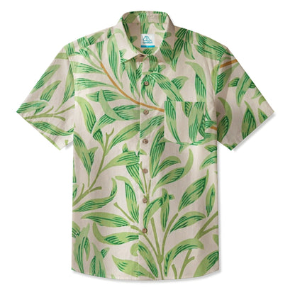 LeosWare® Men's Hawaiian Shirt Short Sleeve Button-up 95% Polyester, 5% Spandex Aloha Spring Trace