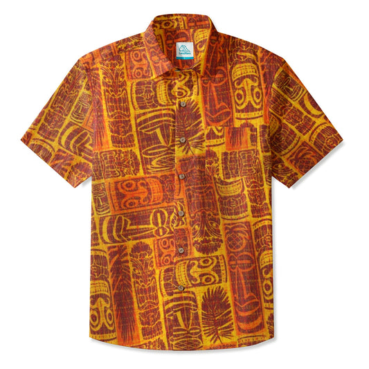 LeosWare® Men's Hawaiian Shirt Short Sleeve Button-up Breathable & Quick-Dry Aloha Sunset Tiki