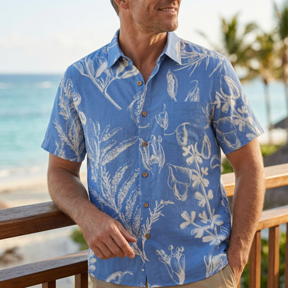 LeosWare® Men's Hawaiian Shirt Short Sleeve Button-up 95% Polyester, 5% Spandex Aloha Botanical Exploration