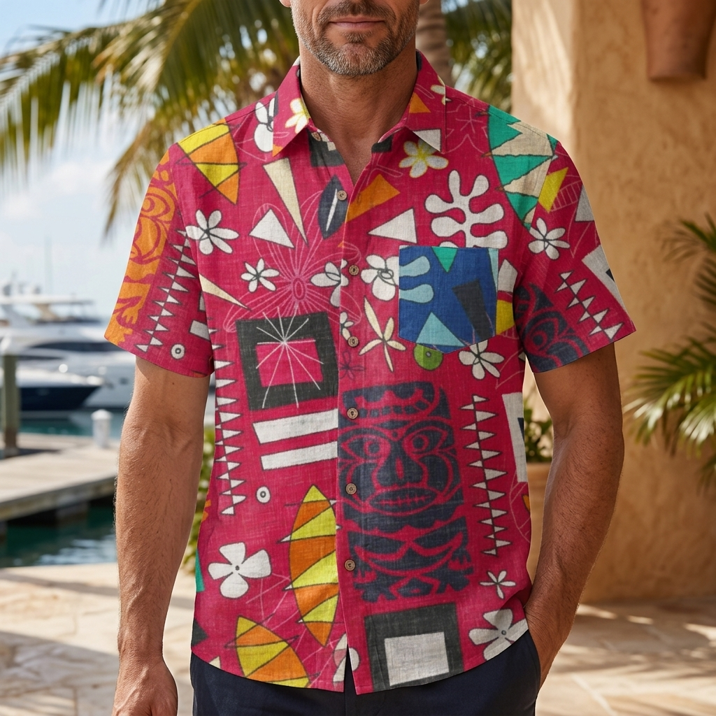 LeosWare® Men's Hawaiian Shirt Short Sleeve Button-up Breathable & Quick-Dry Aloha Tiki Pop