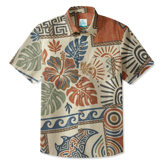 LeosWare® Men's Hawaiian Shirt Short Sleeve Button-up 95% Polyester, 5% Spandex Aloha Tropical Blend