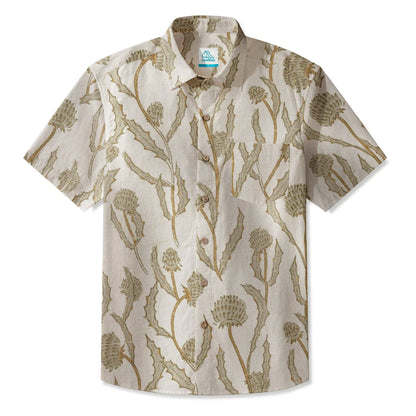LeosWare® Men's Hawaiian Shirt Short Sleeve Button-up Breathable & Quick-Dry Aloha Thistle Essence