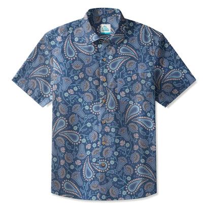 LeosWare® Men's Hawaiian Shirt Short Sleeve Button-up 95% Polyester, 5% Spandex Aloha Indigo Dust