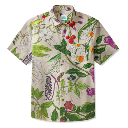 LeosWare® Men's Hawaiian Shirt Short Sleeve Button-up 95% Polyester, 5% Spandex Aloha Field Lab
