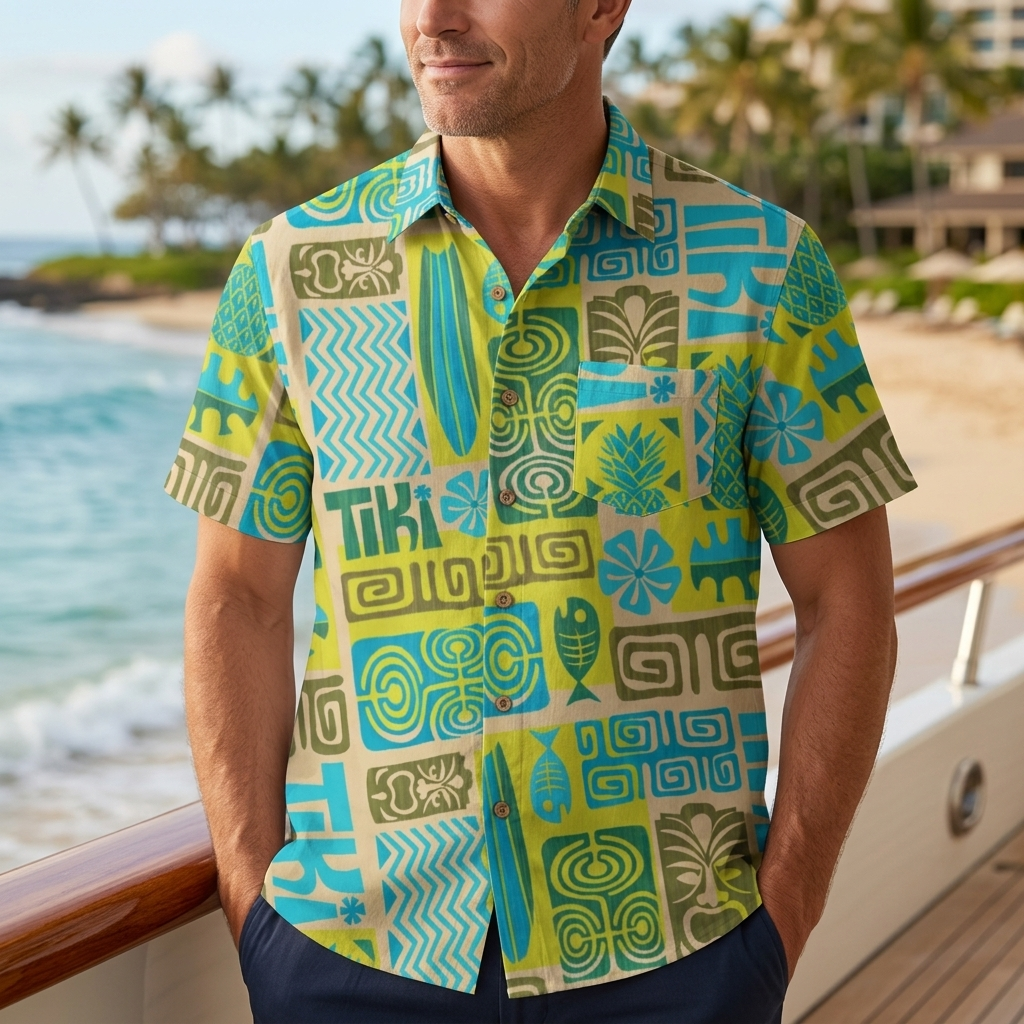 LeosWare® Men's Hawaiian Shirt Short Sleeve Button-up Breathable & Quick-Dry Aloha Tropical Tiki
