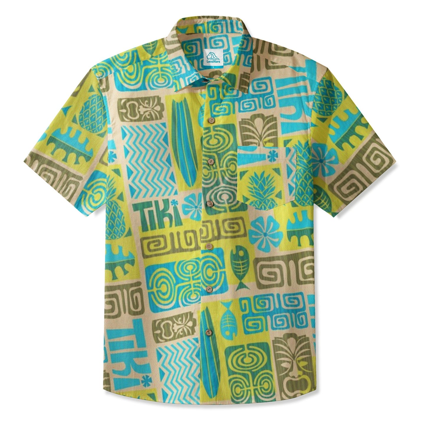 LeosWare® Men's Hawaiian Shirt Short Sleeve Button-up Breathable & Quick-Dry Aloha Tropical Tiki