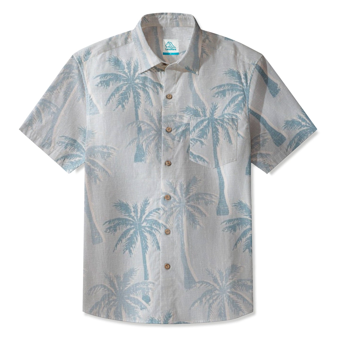 LeosWare® Men's Hawaiian Shirt Short Sleeve Button-up 95% Polyester, 5% Spandex Aloha Palm Fade