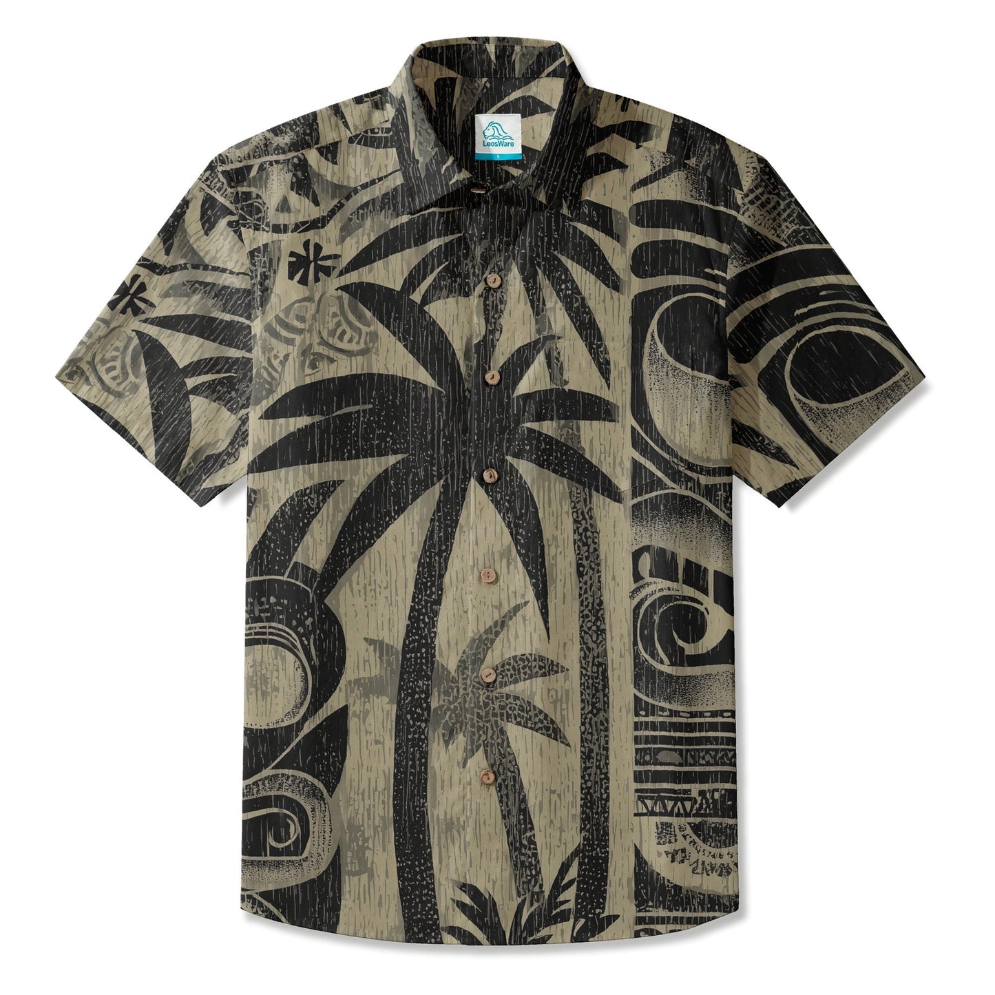 LeosWare® Men's Hawaiian Shirt Short Sleeve Button-up Breathable & Quick-Dry Aloha Tropical Nightfall
