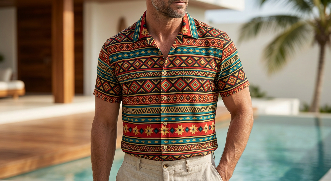 LeosWare® Men's Hawaiian Shirt Short Sleeve Button-up Breathable & Quick-Dry Aloha Echo Of The Tribe