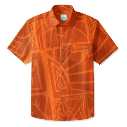 LeosWare® Men's Hawaiian Shirt Short Sleeve Button-up 95% Polyester, 5% Spandex Aloha Ember Tiki