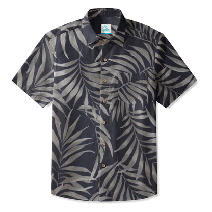 LeosWare® Men's Hawaiian Shirt Short Sleeve Button-up 95% Polyester, 5% Spandex Aloha Midnight Oasis