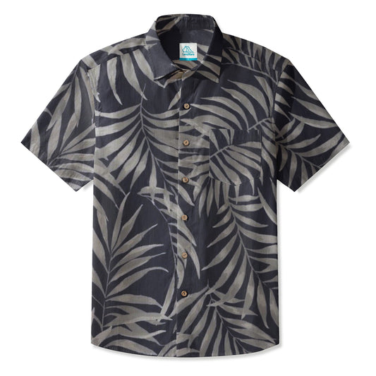 LeosWare® Men's Hawaiian Shirt Short Sleeve Button-up 95% Polyester, 5% Spandex Aloha Midnight Oasis
