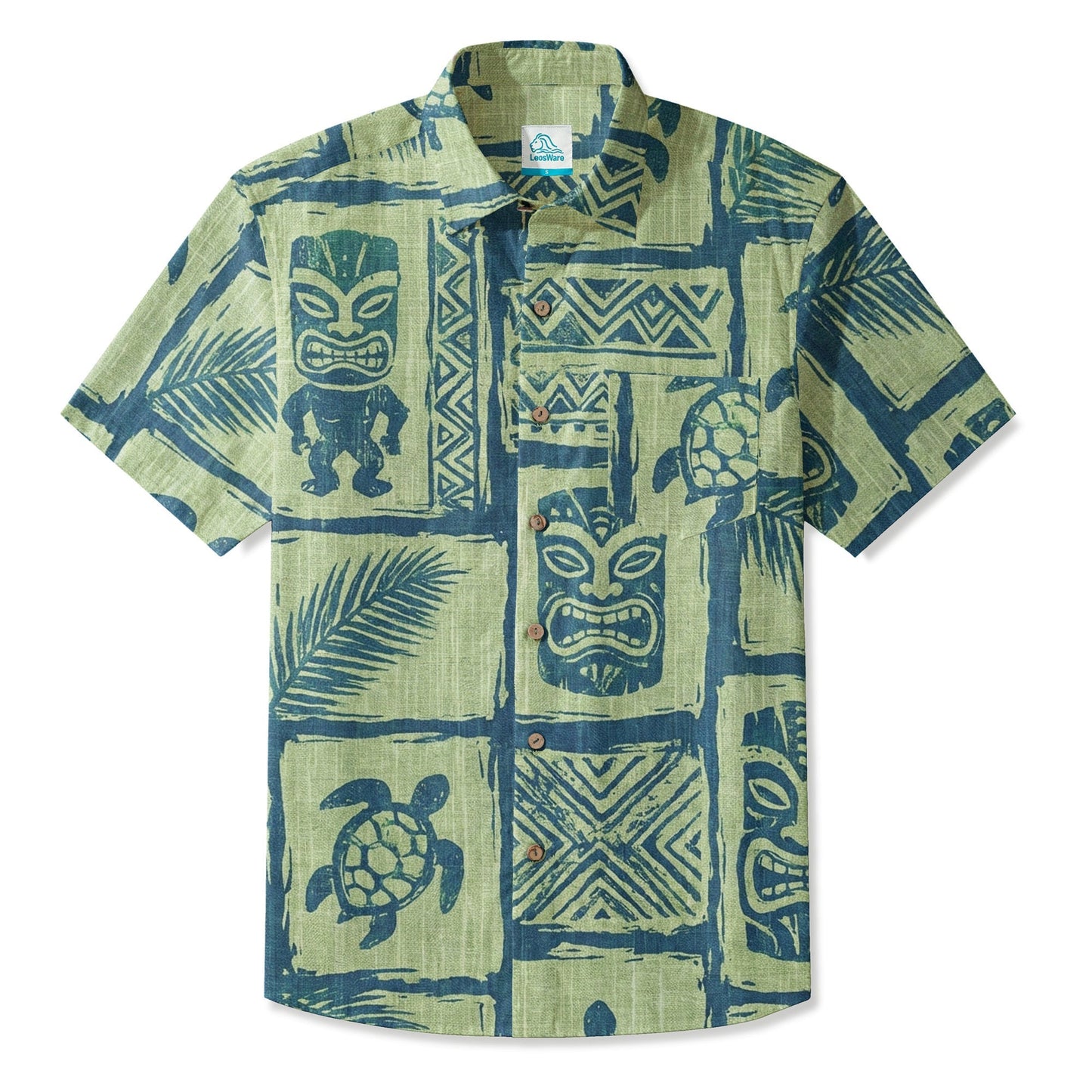 LeosWare® Men's Hawaiian Shirt Short Sleeve Button-up 95% Polyester, 5% Spandex Aloha Tiki Paradise
