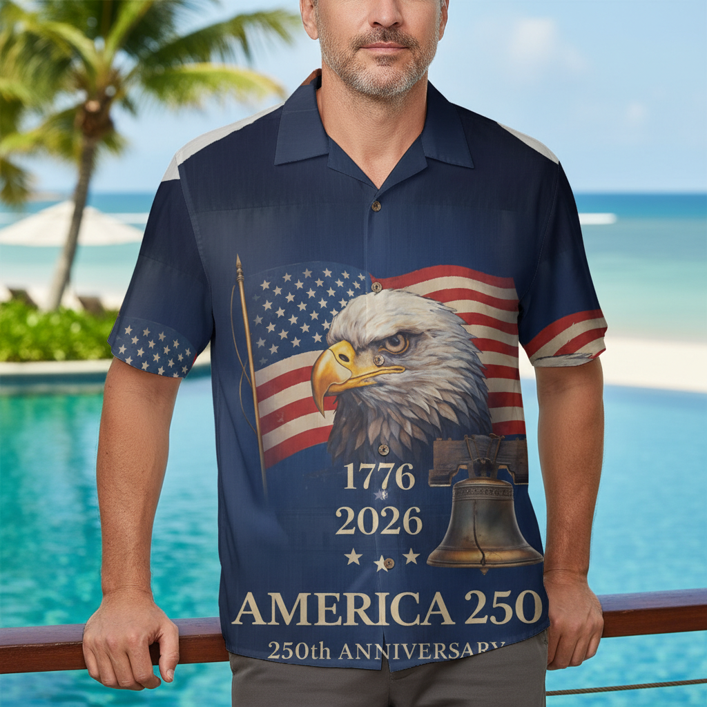 LeosWare® Men's Hawaiian Shirt Short Sleeve Button-up Breathable & Quick-Dry Aloha Liberty Eagle