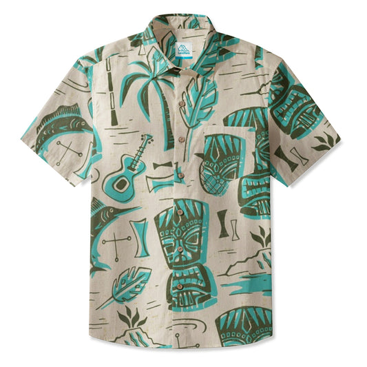 LeosWare® Men's Hawaiian Shirt Short Sleeve Button-up Breathable & Quick-Dry Aloha Tropical Tiki Breeze