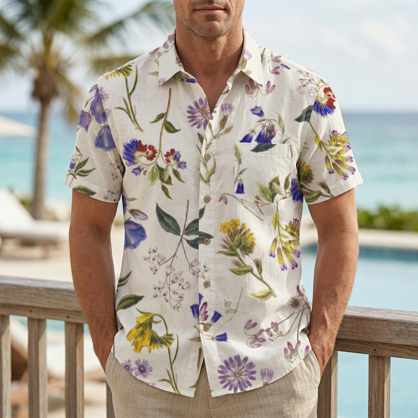 LeosWare® Men's Hawaiian Shirt Short Sleeve Button-up 95% Polyester, 5% Spandex Aloha Botanical Bundle