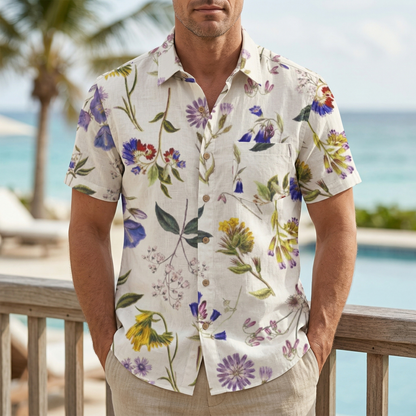 LeosWare® Men's Hawaiian Shirt Short Sleeve Button-up 95% Polyester, 5% Spandex Aloha Botanical Bundle