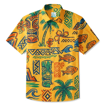 LeosWare® Men's Hawaiian Shirt Short Sleeve Button-up 95% Polyester, 5% Spandex Aloha Tropical Beats