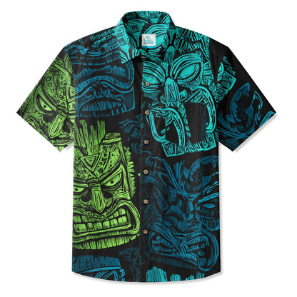 LeosWare® Men's Hawaiian Shirt Short Sleeve Button-up 95% Polyester, 5% Spandex Aloha Tiki Fury