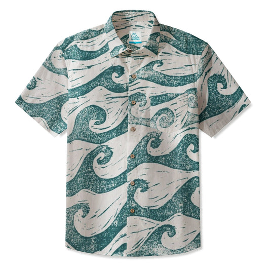 LeosWare® Men's Hawaiian Shirt Short Sleeve Button-up 95% Polyester, 5% Spandex Aloha Ocean Rhythms