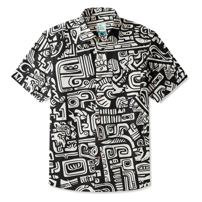 LeosWare® Men's Hawaiian Shirt Short Sleeve Button-up 95% Polyester, 5% Spandex Aloha Echo Maze