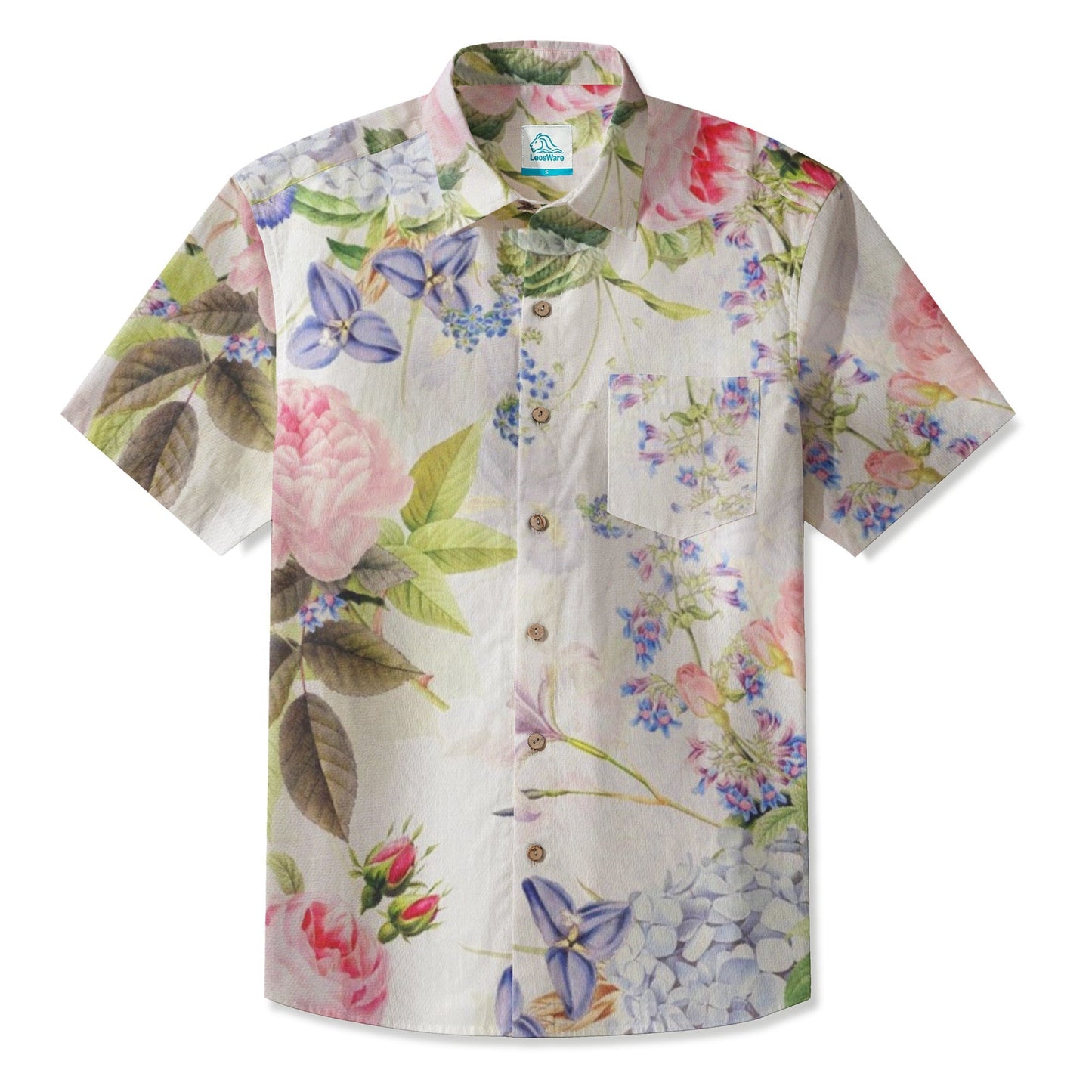 LeosWare® Men's Hawaiian Shirt Short Sleeve Button-up 95% Polyester, 5% Spandex Aloha Dawn's Arrival
