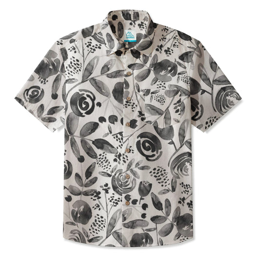 LeosWare® Men's Hawaiian Shirt Short Sleeve Button-up 95% Polyester, 5% Spandex Aloha Blossoming Brush