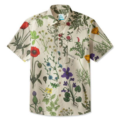 LeosWare® Men's Hawaiian Shirt Short Sleeve Button-up 95% Polyester, 5% Spandex Aloha Field Index