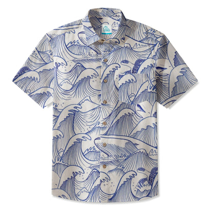 LeosWare® Men's Hawaiian Shirt Short Sleeve Button-up 95% Polyester, 5% Spandex Aloha Azure Momentum