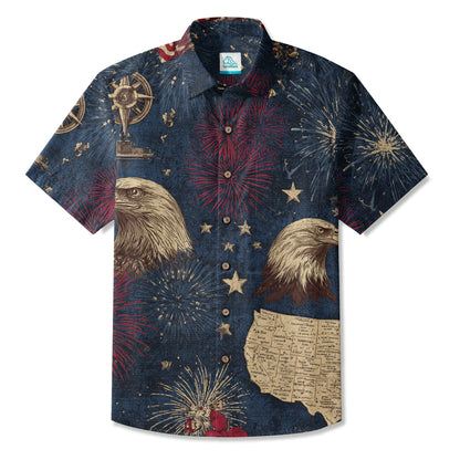 LeosWare® Men's Hawaiian Shirt Short Sleeve Button-up Breathable & Quick-Dry Aloha Icon Of America