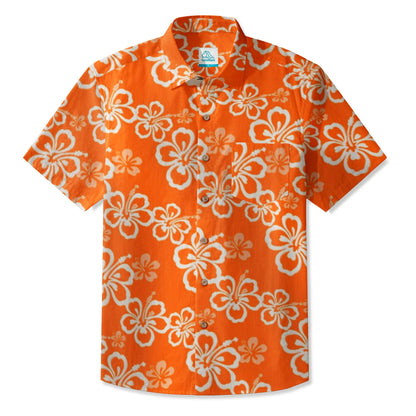 LeosWare® Men's Hawaiian Shirt Short Sleeve Button-up 95% Polyester, 5% Spandex Aloha Aloha Orange