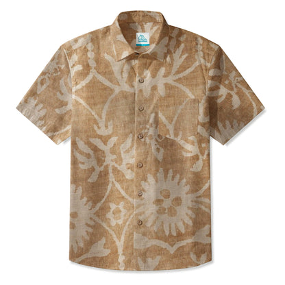 LeosWare® Men's Hawaiian Shirt Short Sleeve Button-up Breathable & Quick-Dry Aloha Desert Bloom