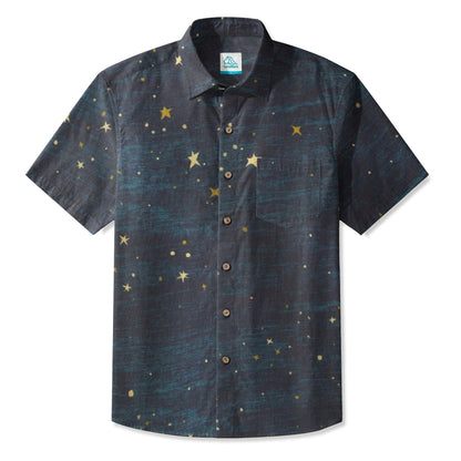 LeosWare® Men's Hawaiian Shirt Short Sleeve Button-up 95% Polyester, 5% Spandex Aloha Dust Nova