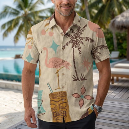 LeosWare® Men's Hawaiian Shirt Short Sleeve Button-up Breathable & Quick-Dry Aloha Tropical Paradise Vibes