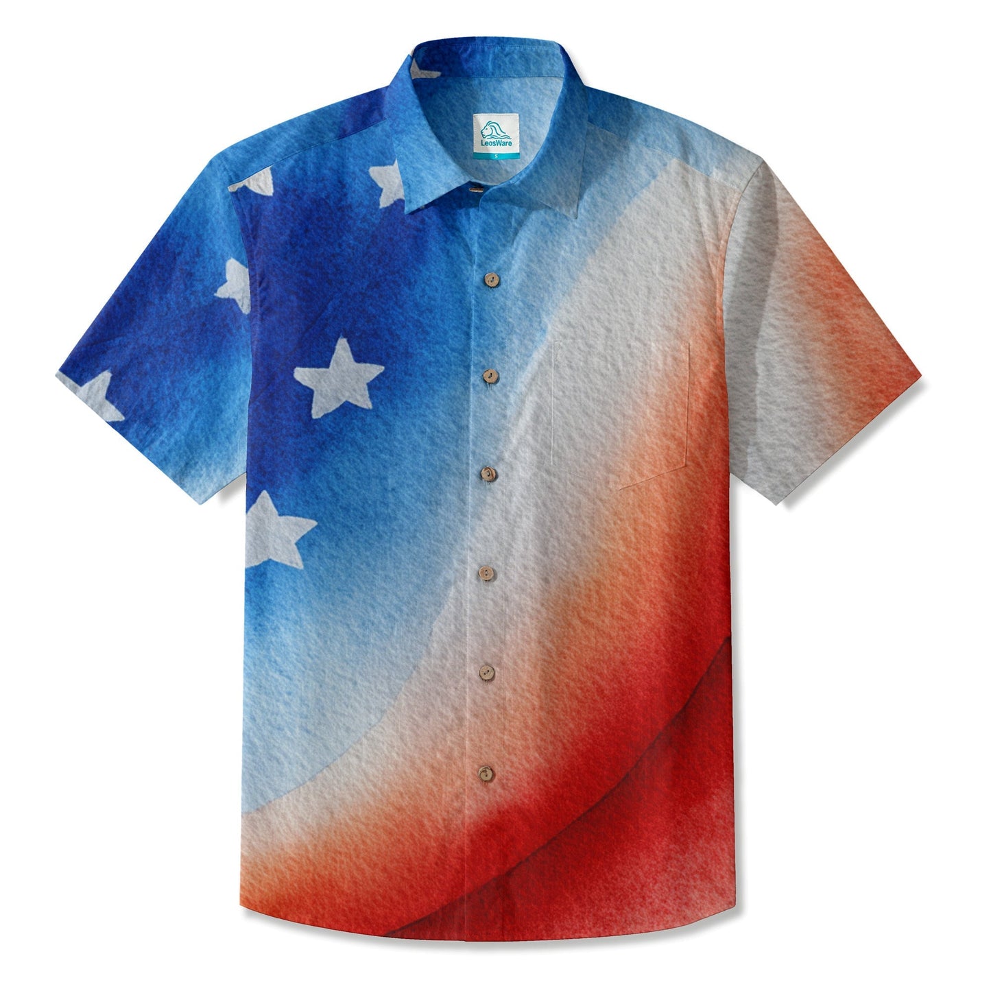LeosWare® Men's Hawaiian Shirt Short Sleeve Button-up Breathable & Quick-Dry Aloha Flag In Watercolor