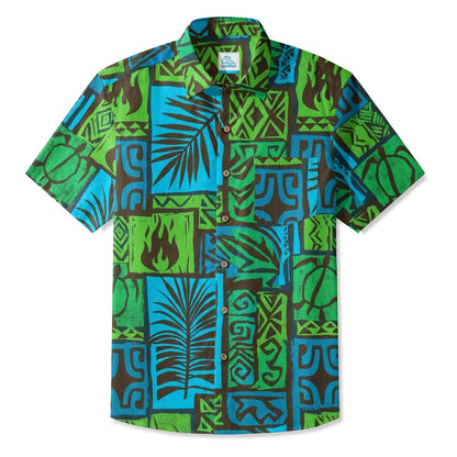 LeosWare® Men's Hawaiian Shirt Short Sleeve Button-up 95% Polyester, 5% Spandex Aloha Tiki Blaze - Illuminate Your Outdoor Space