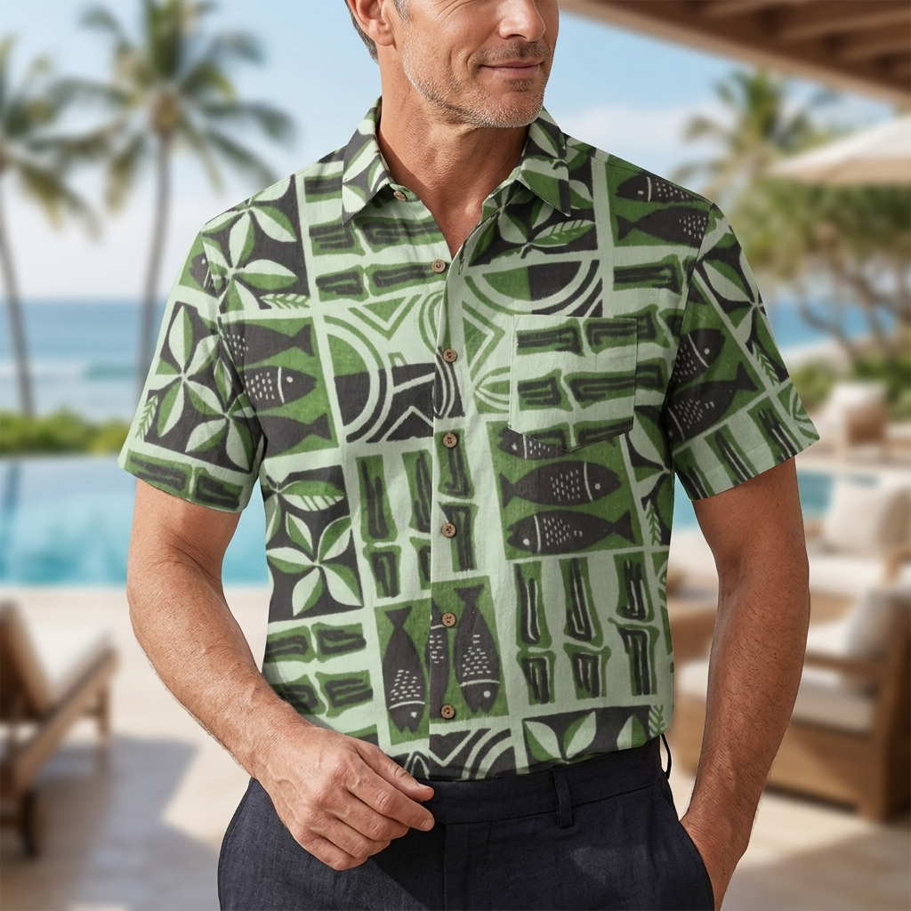 LeosWare® Men's Hawaiian Shirt Short Sleeve Button-up Breathable & Quick-Dry Aloha Tiki Catch